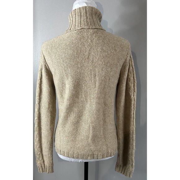 SELA SOFTWARE Womens M Tan Alpaca Blend  Cable Knit Turtleneck Pullover Sweater - Picture 3 of 7